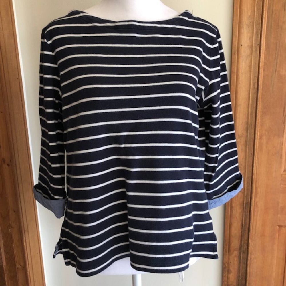NAUTICA Three-Quarter Sleeve Blue White Stripe Top with Cuffs Me… - Picture 5 of 15